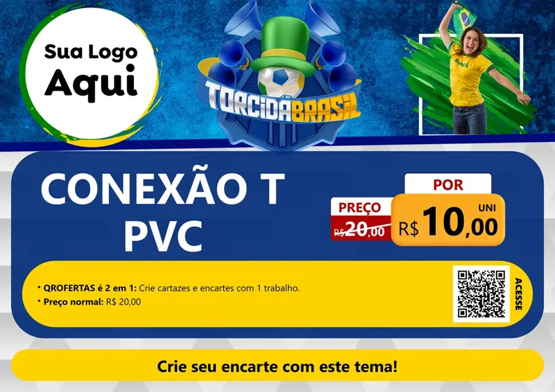 Modelo de Cartaz para Cartaz A4 Horizontal com o tema Torcida Brasil - Copa para Tubos e conexões
