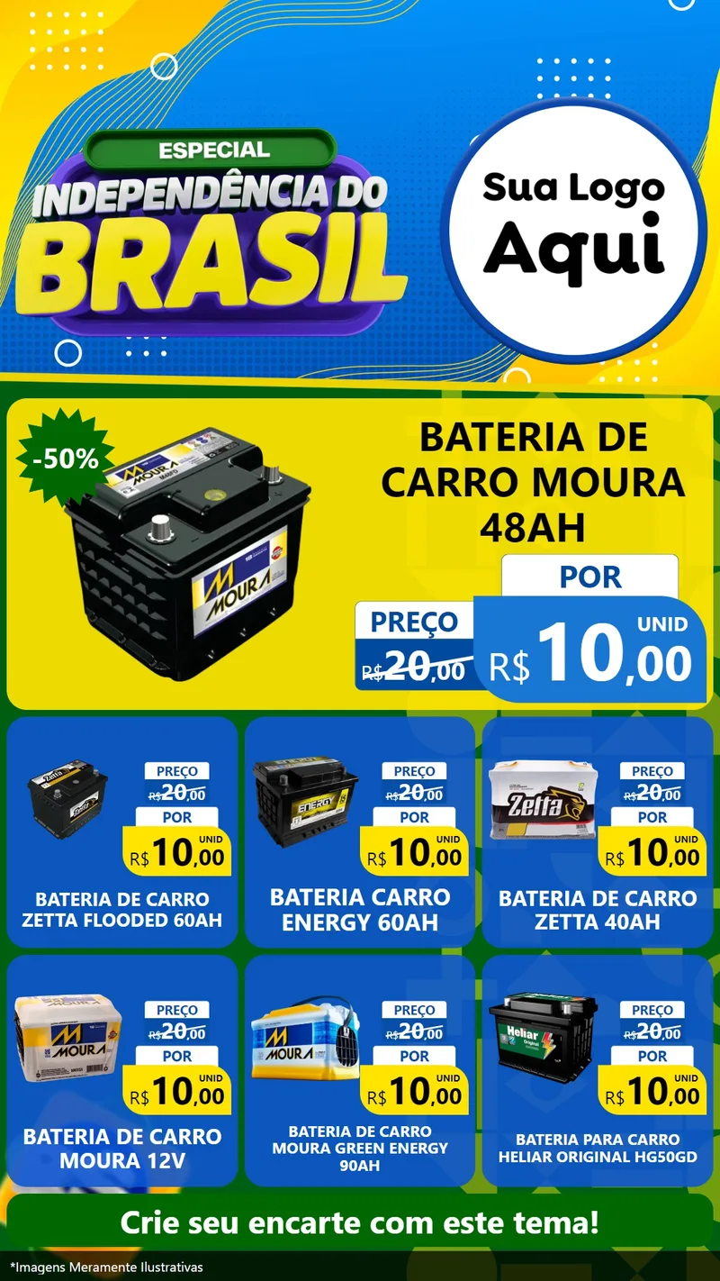 Modelo de Rede Social para Stories com o tema Especial Independência do Brasil para Baterias Elétricas