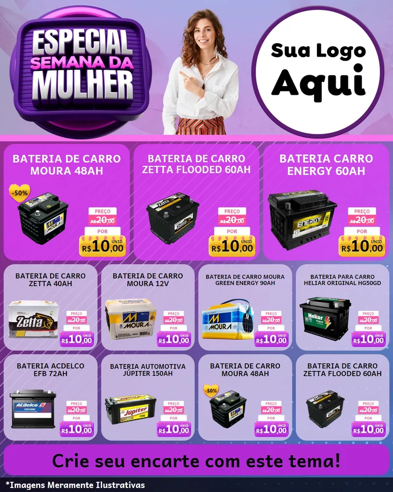 Modelo de Rede Social para Feed Instagram com o tema Especial Semana da Mulher para Baterias Elétricas