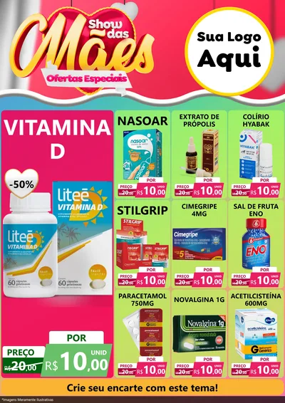 Modelo de Encarte para Encarte A4 Vertical com o tema Show das Mães - Ofertas Especiais para Farmácia