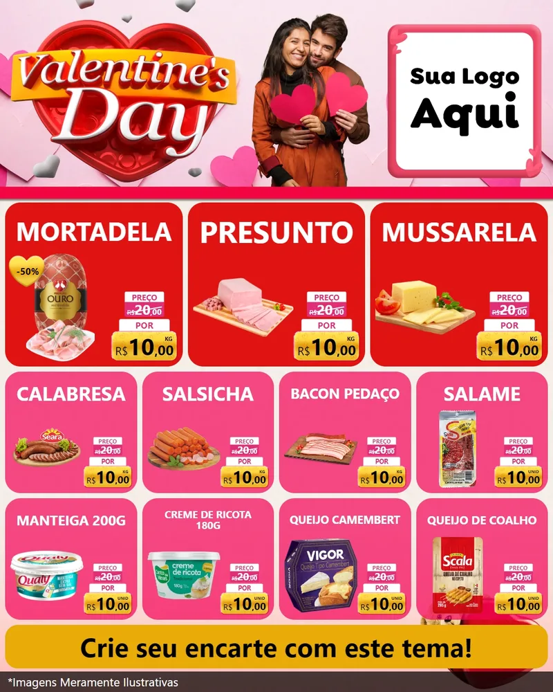 Modelo de Rede Social para Feed Instagram com o tema Valentine's Day para Frios e Laticínios