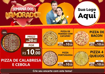 Modelo de Encarte para Encarte A4 Horizontal com o tema Semana dos Namorados para Pizzaria
