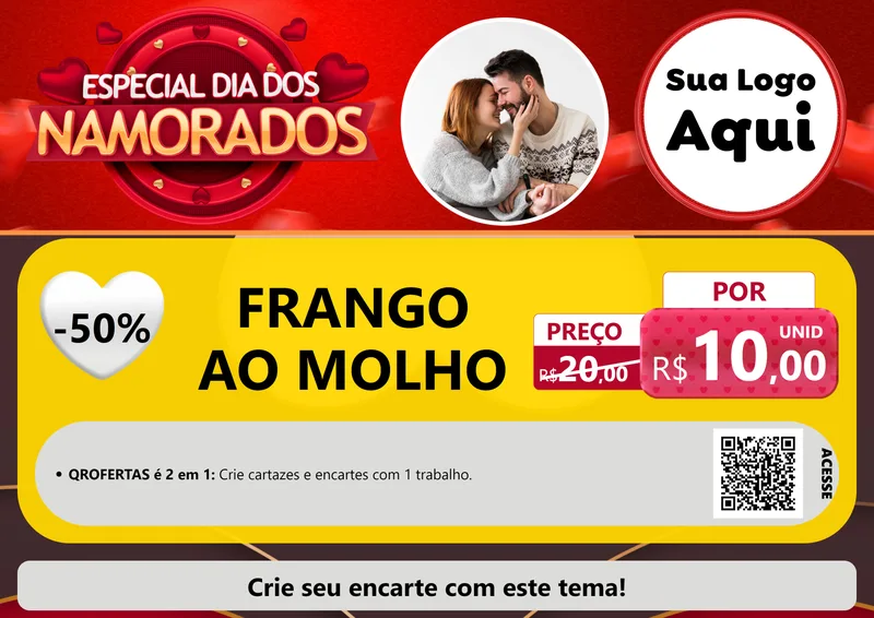 Modelo de Cartaz para Cartaz A4 Horizontal com o tema Especial Dia Dos Namorados para Restaurante