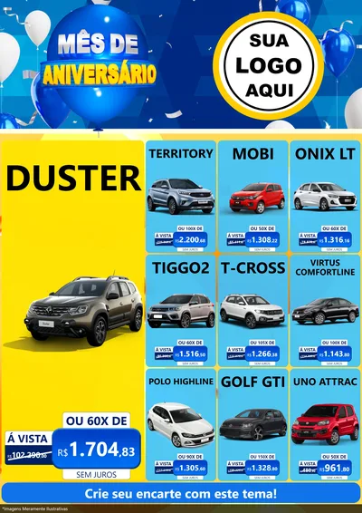 Modelo de Encarte para Encarte A4 Vertical com o tema Mês de Aniversário para Concessionaria de Carros