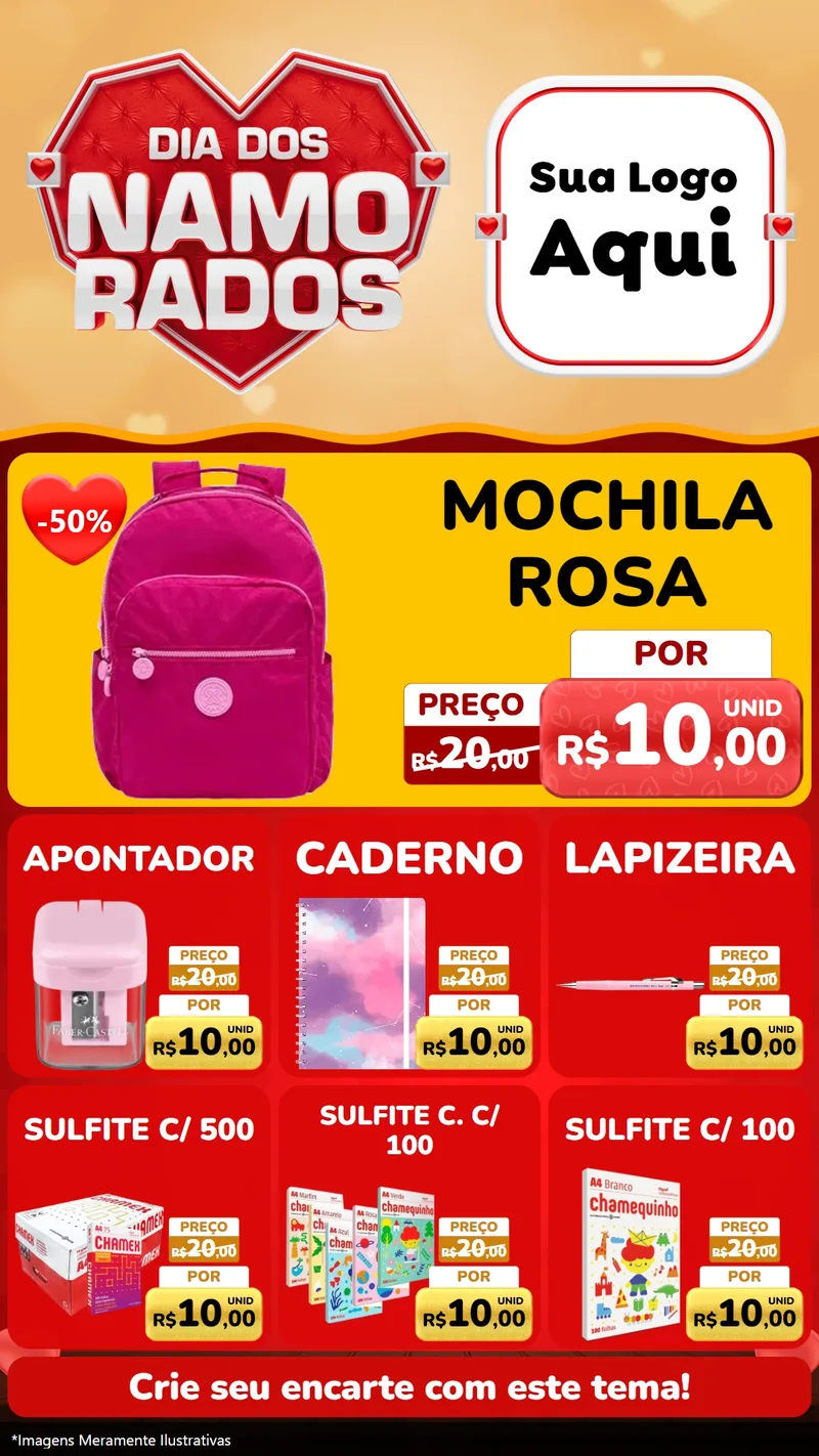 Modelo de Rede Social para Stories com o tema Dia dos Namorados para Papelaria