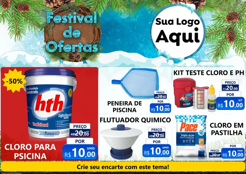 Modelo de Encarte para Encarte A4 Horizontal com o tema Festival de Ofertas - Inverno para Produtos para Piscina