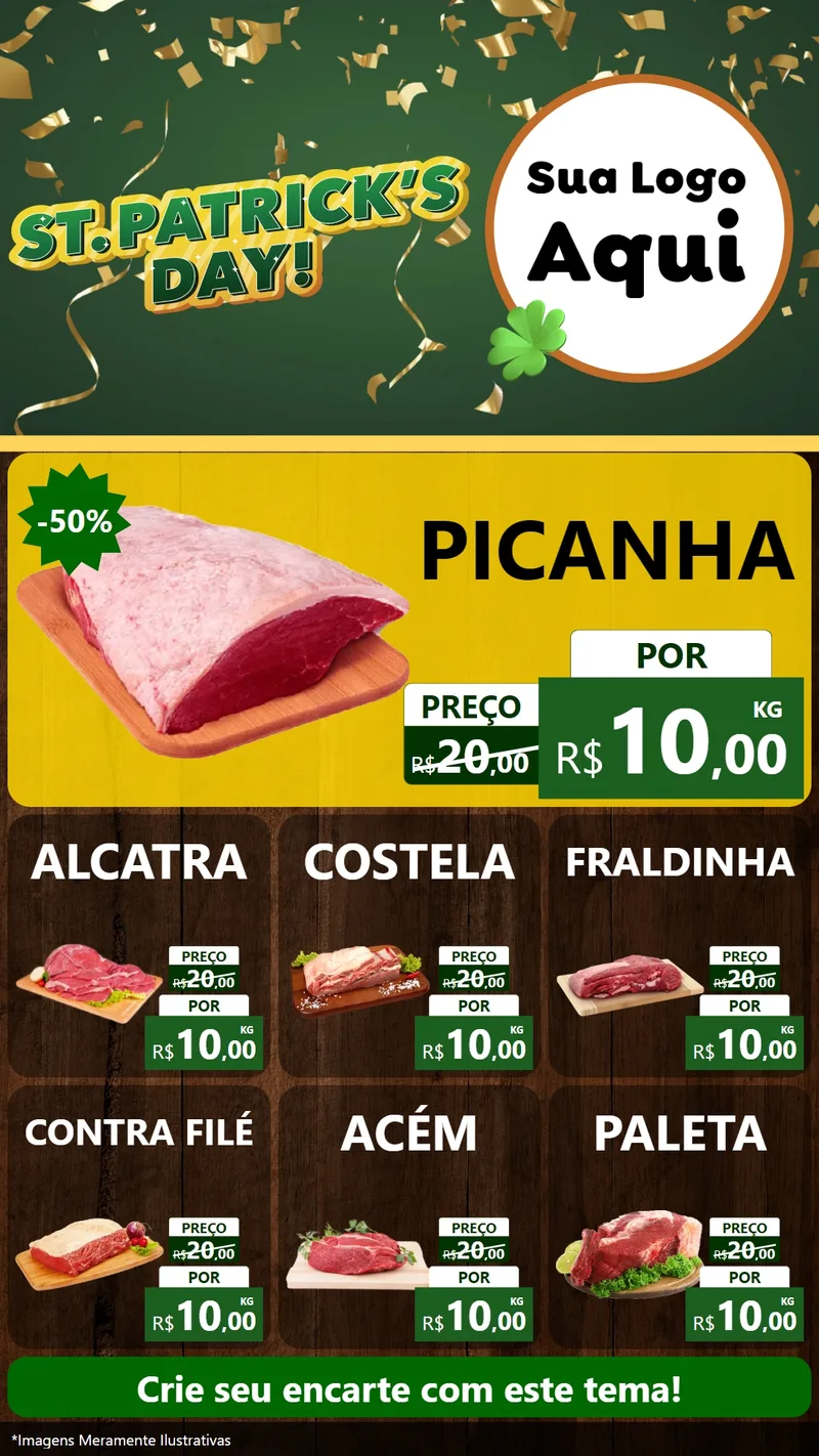 Modelo de Rede Social para Stories com o tema St Patriks Day para Açougue