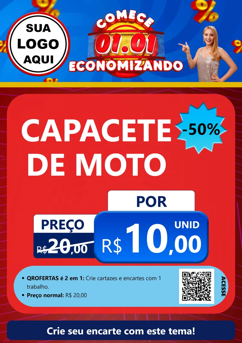 Modelo de Cartaz para Cartaz A4 Vertical com o tema Comece 1º de Janeiro Economizando para Moto peças