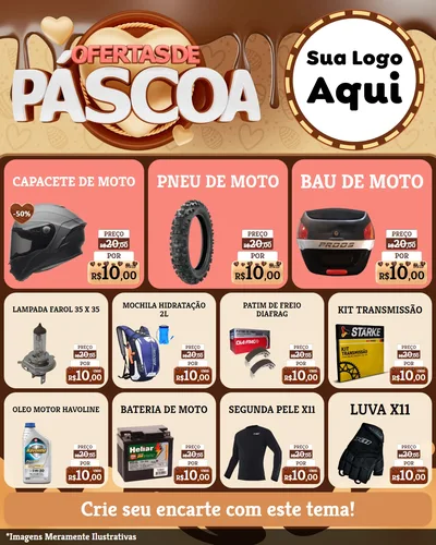 Modelo de Rede Social para Feed Instagram com o tema Ofertas de Páscoa para Moto peças