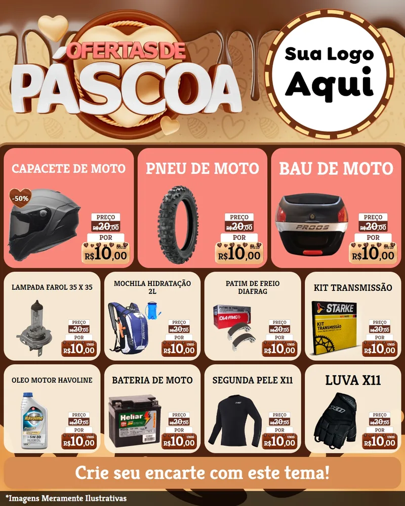 Modelo de Rede Social para Feed Instagram com o tema Ofertas de Páscoa para Moto peças