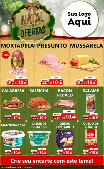Modelo de Encarte para Encarte Grande com o tema Ofertas de Natal para Frios e Laticínios