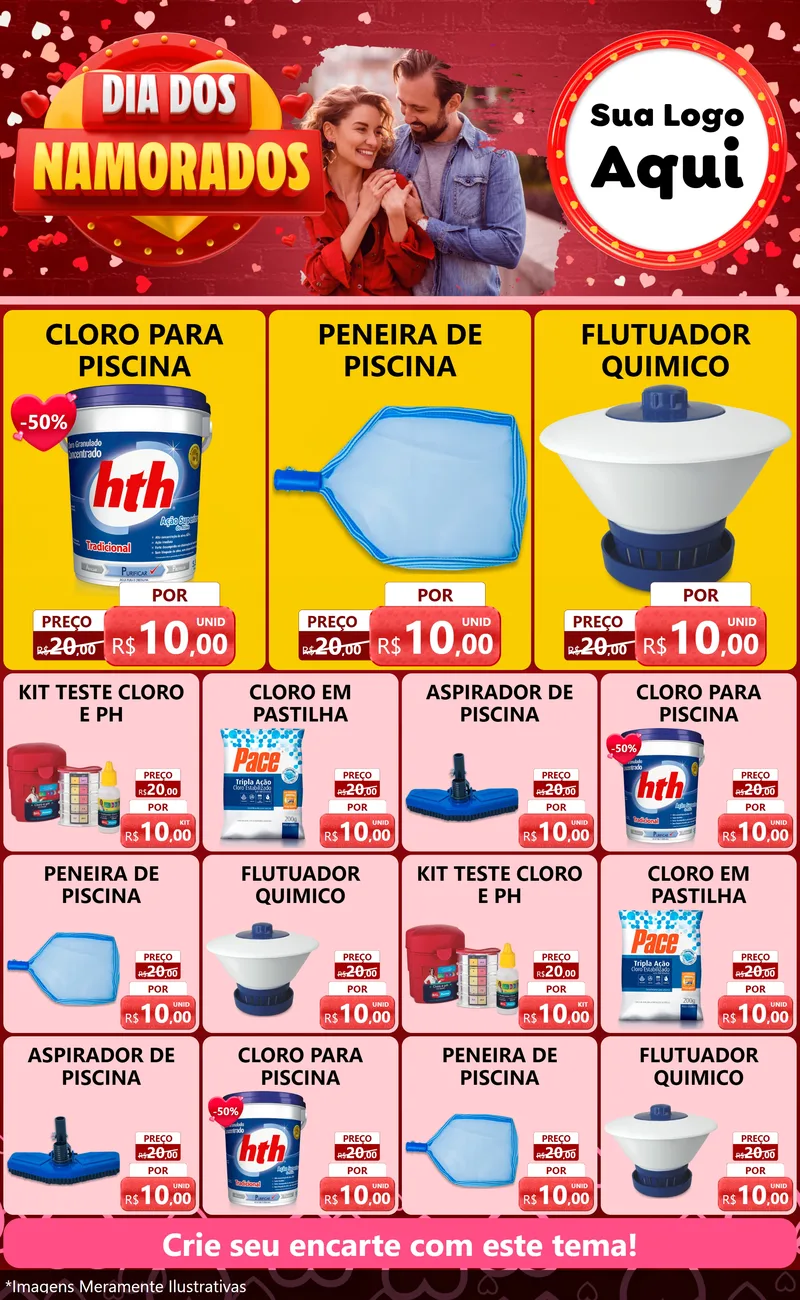 Modelo de Encarte para Encarte Grande com o tema Dia Dos Namorados para Produtos para Piscina