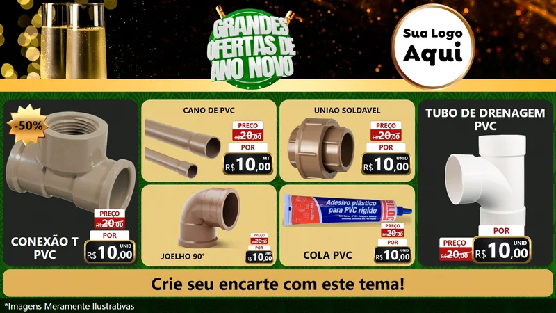 Modelo de TV para TV Horizontal com o tema Grandes Ofertas de Ano Novo para Tubos e conexões