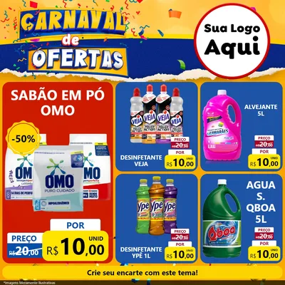 Modelo de Rede Social para Feed Facebook com o tema Carnaval de Ofertas para Produtos de Limpeza