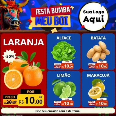 Modelo de Rede Social para Feed Facebook com o tema Festa Bumba meu Boi para Hortifrúti