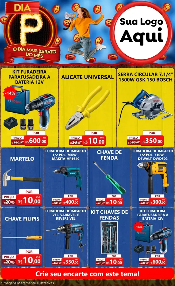Modelo de Encarte para Encarte Grande com o tema Dia P - O Dia Mais Barato Do Mês para Maquinas e Ferramentas
