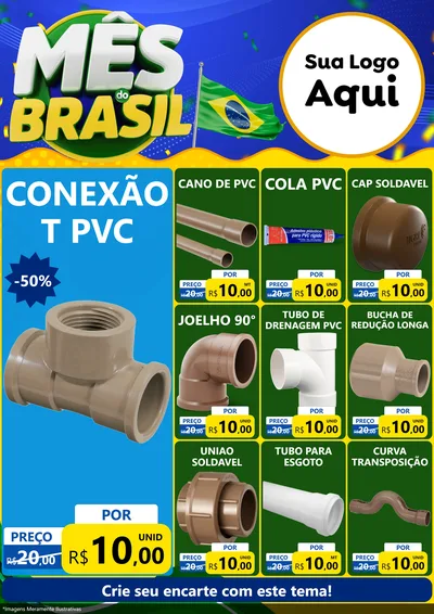 Modelo de Encarte para Encarte A4 Vertical com o tema Mês do Brasil para Tubos e conexões