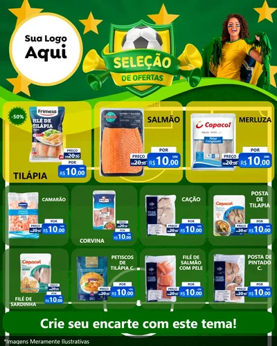 Modelo de Rede Social para Feed Instagram com o tema Seleção de Ofertas - Copa para Peixaria