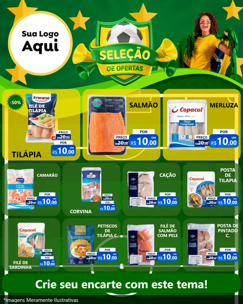 Modelo de Rede Social para Feed Instagram com o tema Seleção de Ofertas - Copa para Peixaria