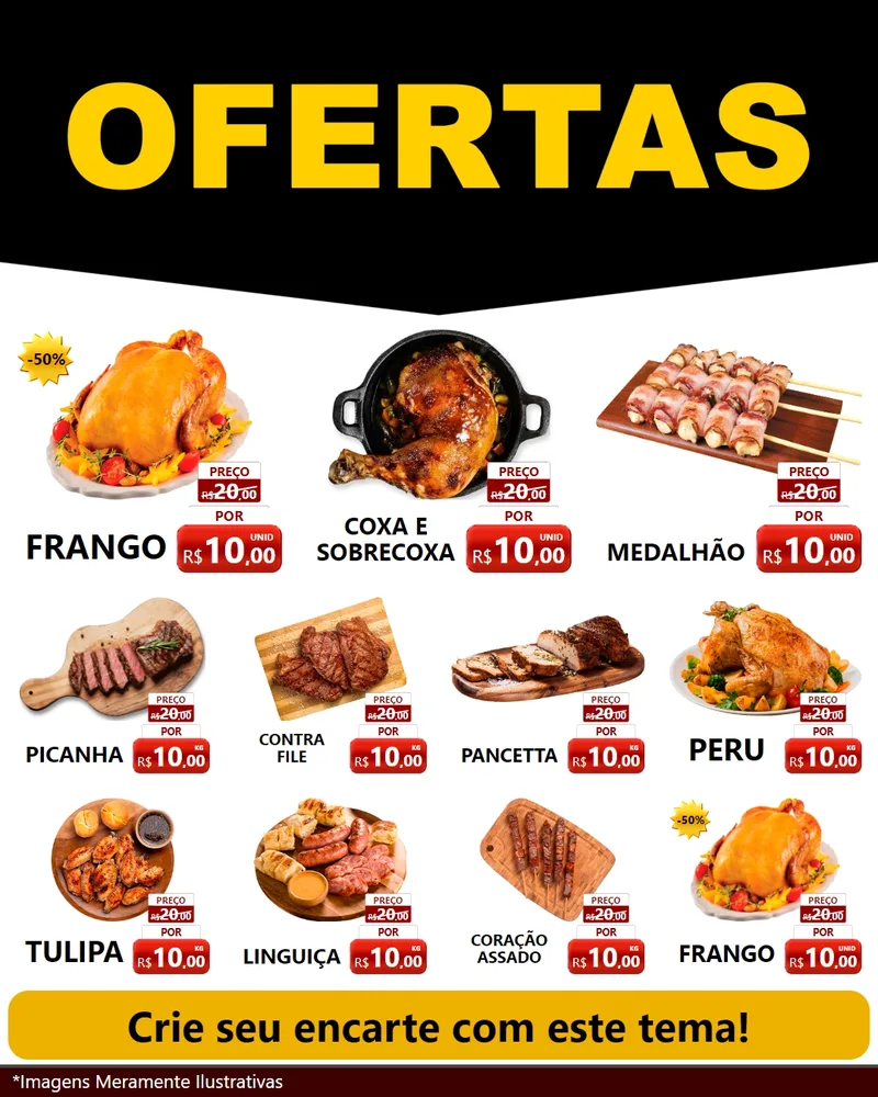 Modelo de Rede Social para Feed Instagram com o tema Ofertas Preto e Vermelho Cartaz para Assados