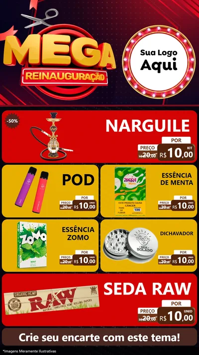 Modelo de TV para TV Vertical com o tema Mega Reinauguração para Tabacaria