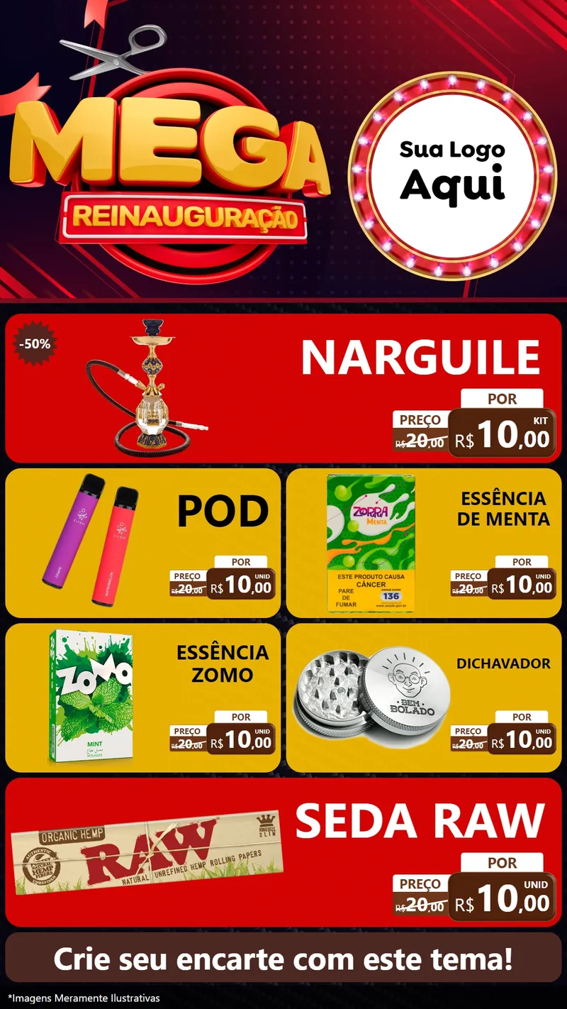 Modelo de TV para TV Vertical com o tema Mega Reinauguração para Tabacaria