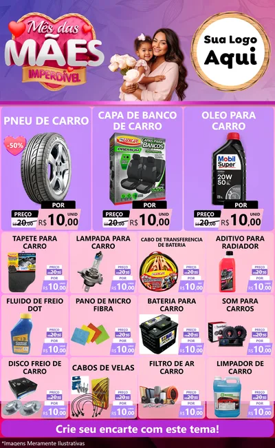 Modelo de Encarte para Encarte Grande com o tema Mês das Mães Imperdível para Auto peças