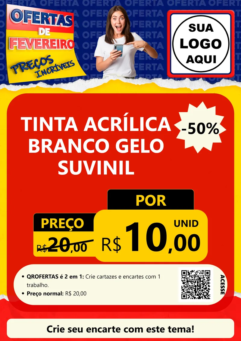 Modelo de Cartaz para Cartaz A4 Vertical com o tema Ofertas de Fevereiro - Preços Incríveis para Tintas e Ferramentas