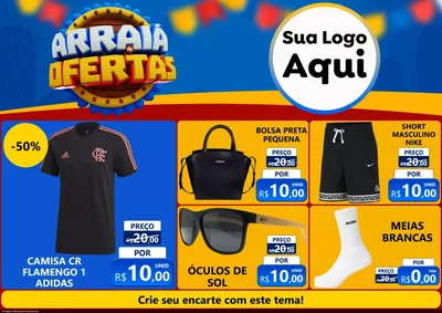 Modelo de Encarte para Encarte A4 Horizontal com o tema Arraiá de Ofertas - Junina para Roupas e acessórios