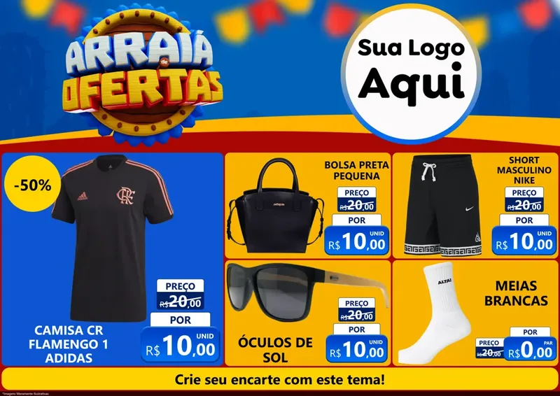 Modelo de Encarte para Encarte A4 Horizontal com o tema Arraiá de Ofertas - Junina para Roupas e acessórios