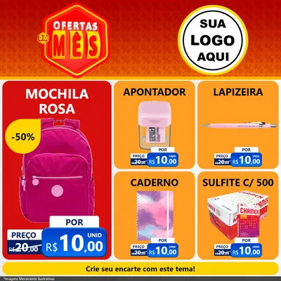 Modelo de Rede Social para Feed Facebook com o tema Ofertas do Mês para Papelaria