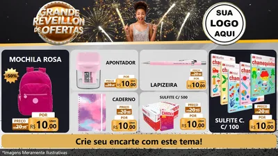 Modelo de TV para TV Horizontal com o tema Grande Réveillon de Ofertas para Papelaria