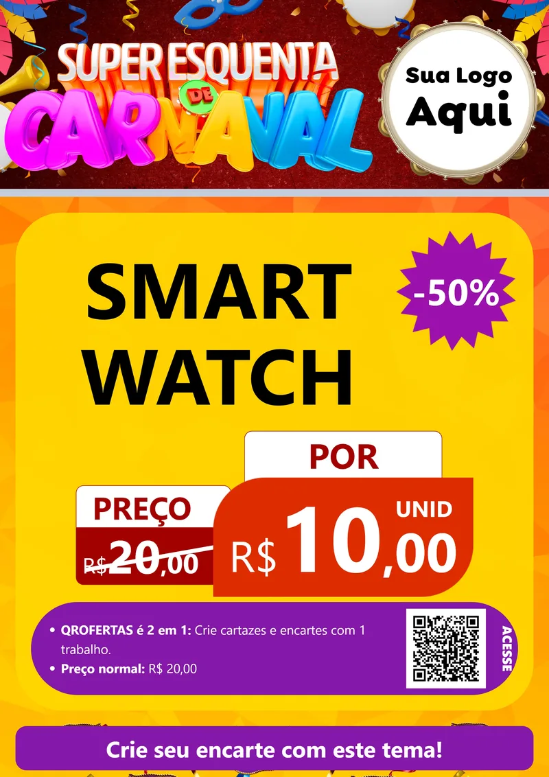 Modelo de Cartaz para Cartaz A4 Vertical com o tema Super Esquenta de Carnaval para Informática
