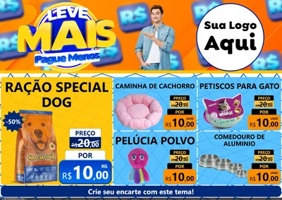 Modelo de Encarte para Encarte A4 Horizontal com o tema Leve Mais, Pague Menos para Pet Shop