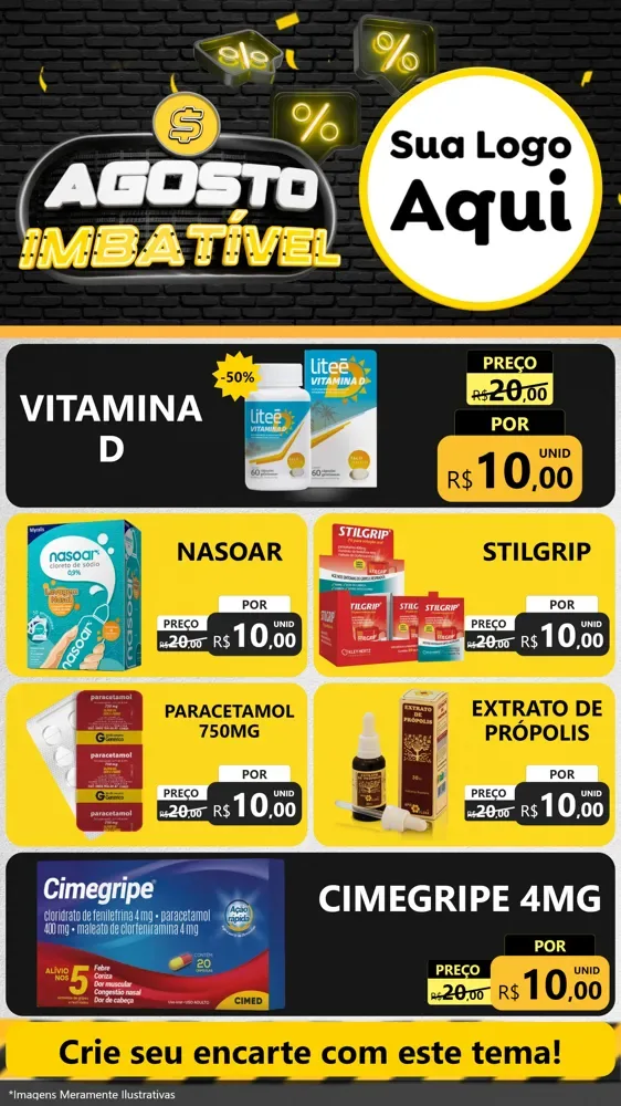 Modelo de TV para TV Vertical com o tema Agosto Imbatível para Farmácia