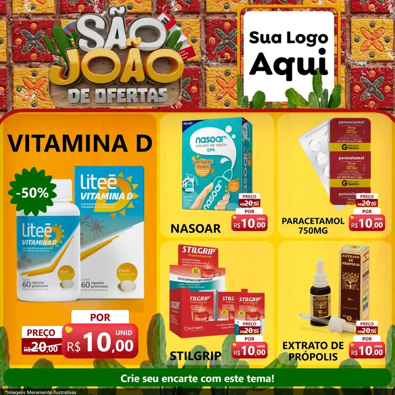 Modelo de Rede Social para Feed Facebook com o tema São João de Muitas Ofertas - Junina para Farmácia