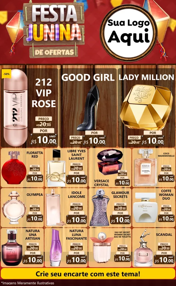 Modelo de Encarte para Encarte Grande com o tema Festa Junina de Ofertas para Perfumes