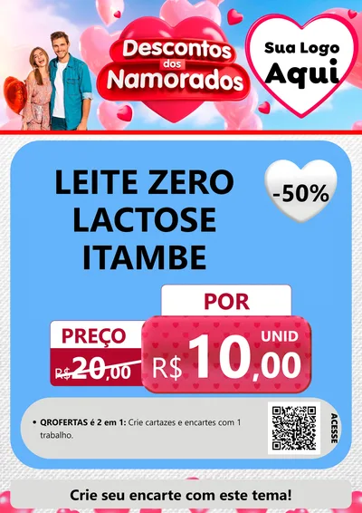Modelo de Cartaz para Cartaz A4 Vertical com o tema Descontos dos Namorados para Frios e Laticínios