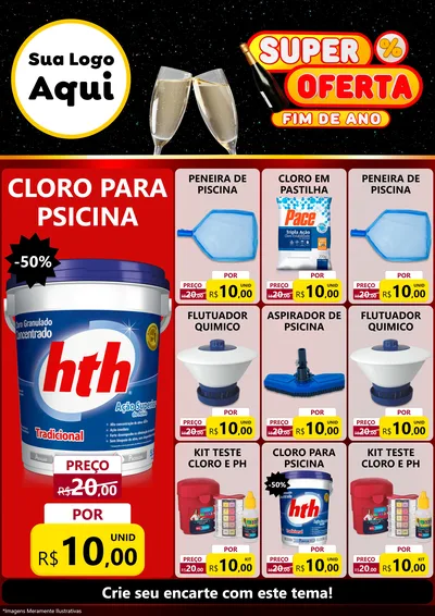 Modelo de Encarte para Encarte A4 Vertical com o tema Super Oferta Fim de Ano para Produtos para Piscina