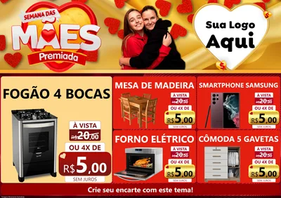 Modelo de Encarte para Encarte A4 Horizontal com o tema Semana das Mães Premiada para Móveis e Eletro