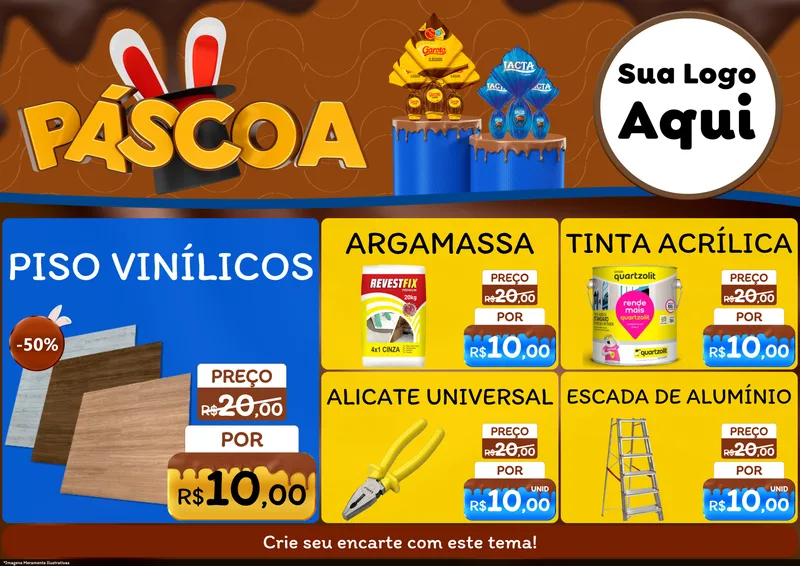 Modelo de Encarte para Encarte A4 Horizontal com o tema Páscoa para Material para Construção