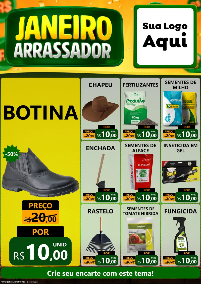 Modelo de Encarte para Encarte A4 Vertical com o tema Janeiro Arrasador para Agropecuária
