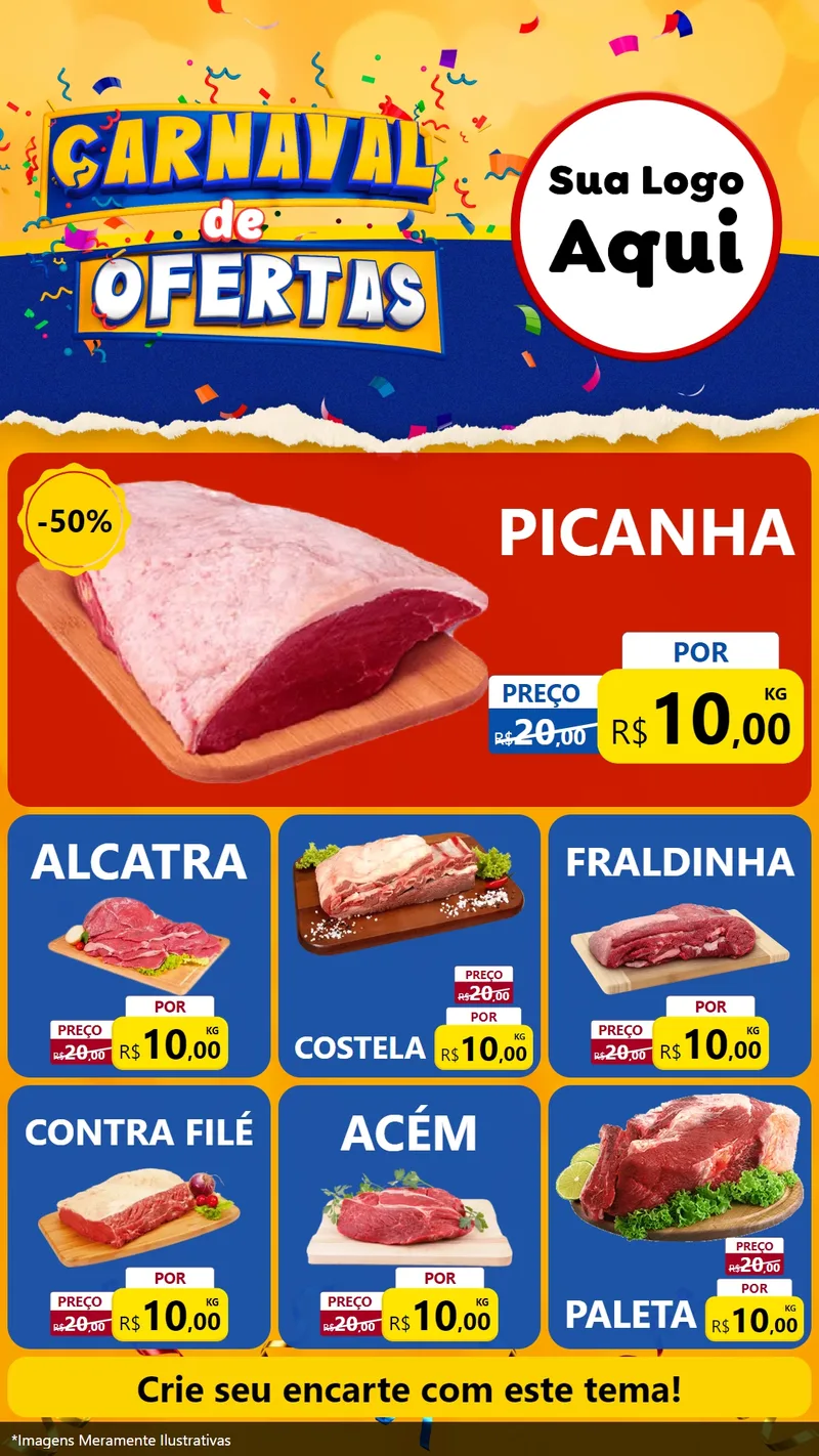 Modelo de Rede Social para Stories com o tema Carnaval de Ofertas para Açougue