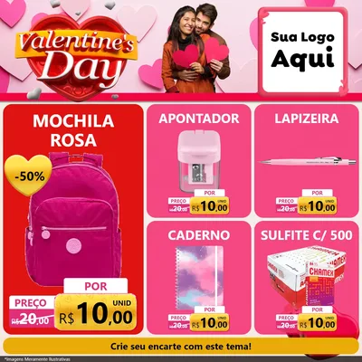 Modelo de Rede Social para Feed Facebook com o tema Valentine's Day para Papelaria