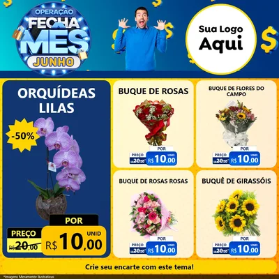 Modelo de Rede Social para Feed Facebook com o tema Operação Fecha Mês, Junho para Floricultura e jardim