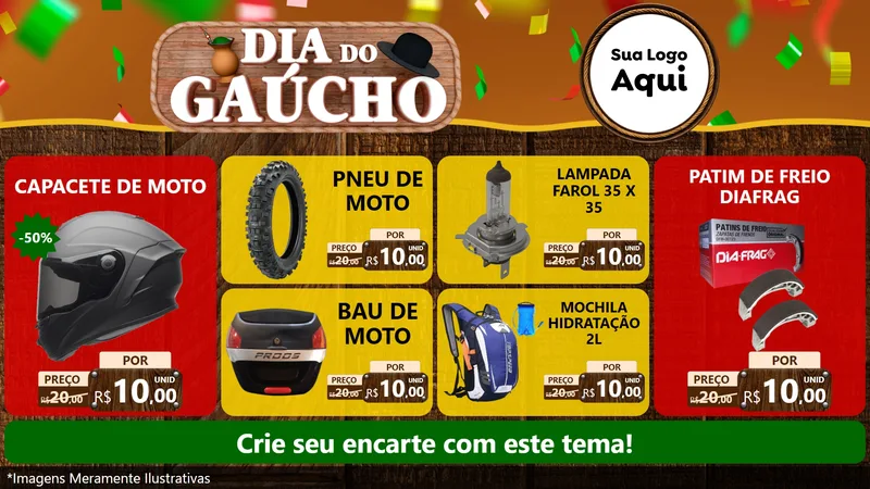 Modelo de TV para TV Horizontal com o tema Dia do Gaúcho para Moto peças