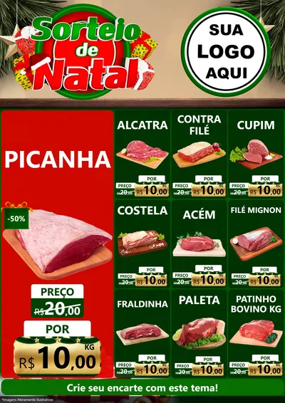 Modelo de Encarte para Encarte A4 Vertical com o tema Sorteio de Natal para Açougue