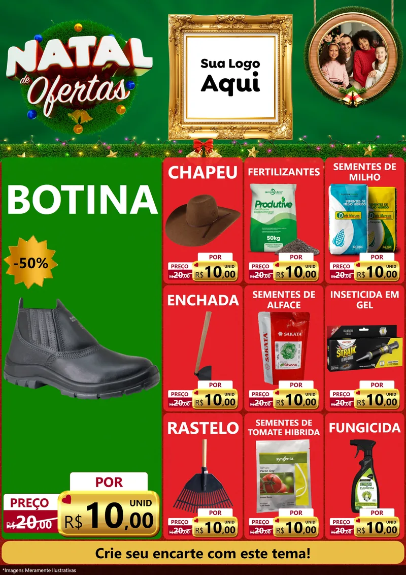 Modelo de Encarte para Encarte A4 Vertical com o tema Natal de Ofertas para Agropecuária