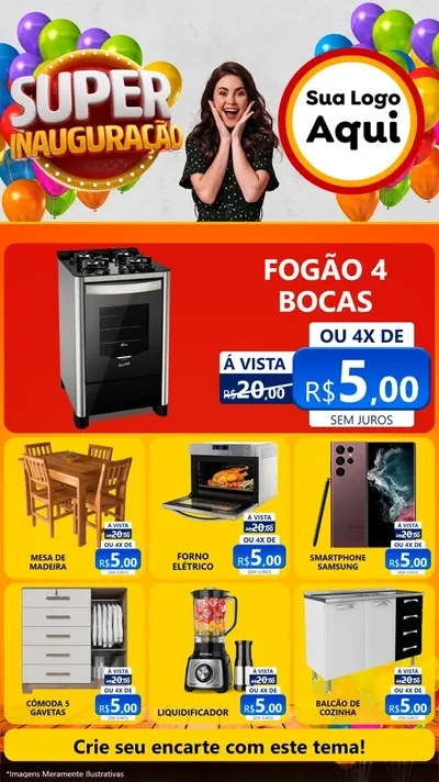 Modelo de Rede Social para Stories com o tema Super Inauguração para Móveis e Eletro