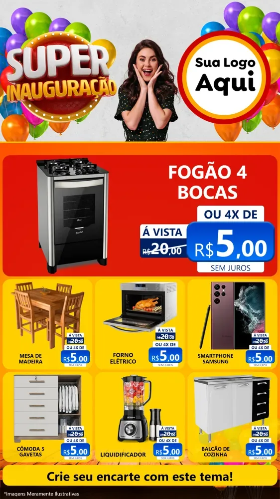 Modelo de Rede Social para Stories com o tema Super Inauguração para Móveis e Eletro